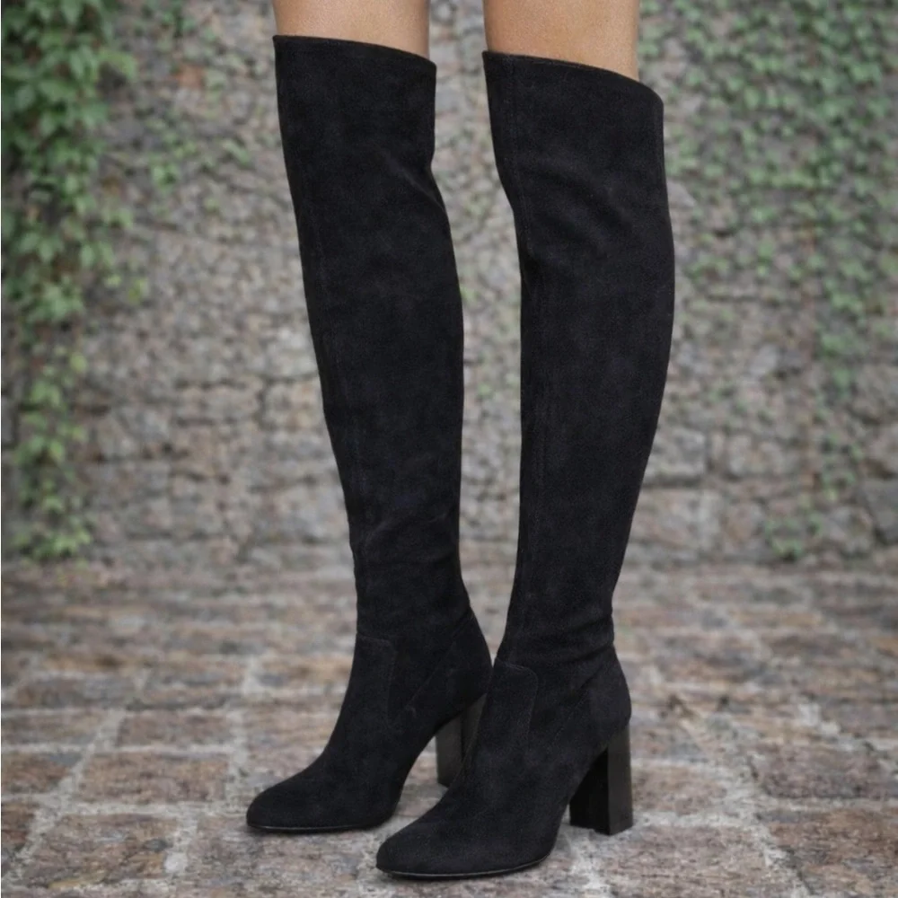 VINCE. Quiet Luxury Minimalist Blythe Black Suede Over the Knee Boots, 6M